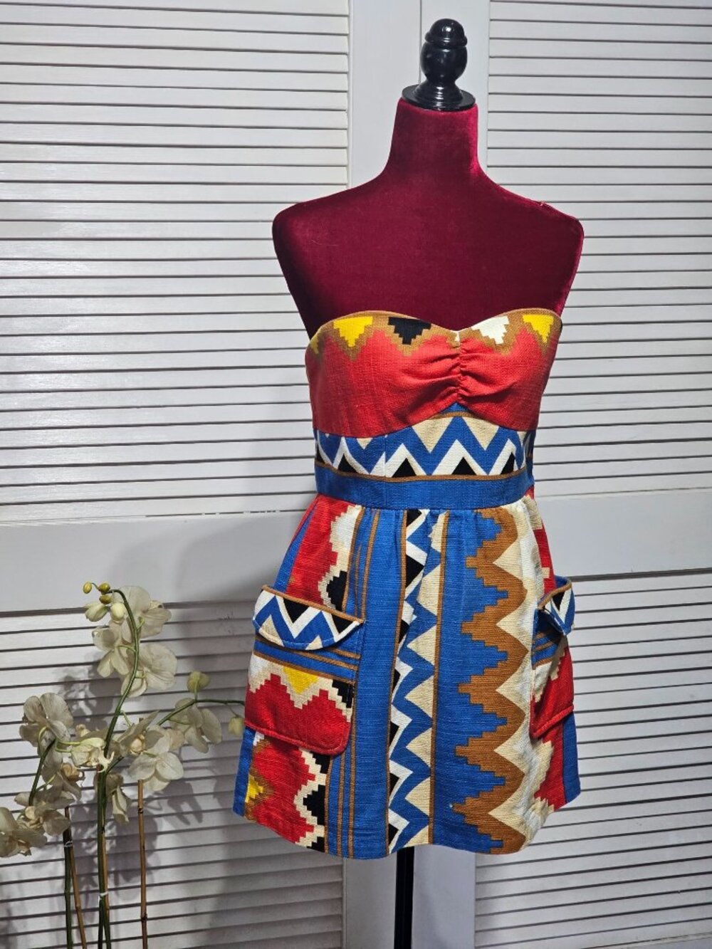 Tibi Womens Multicolor Southwestern Tribal Print Strapless Mini Dress  Sz 8 3662